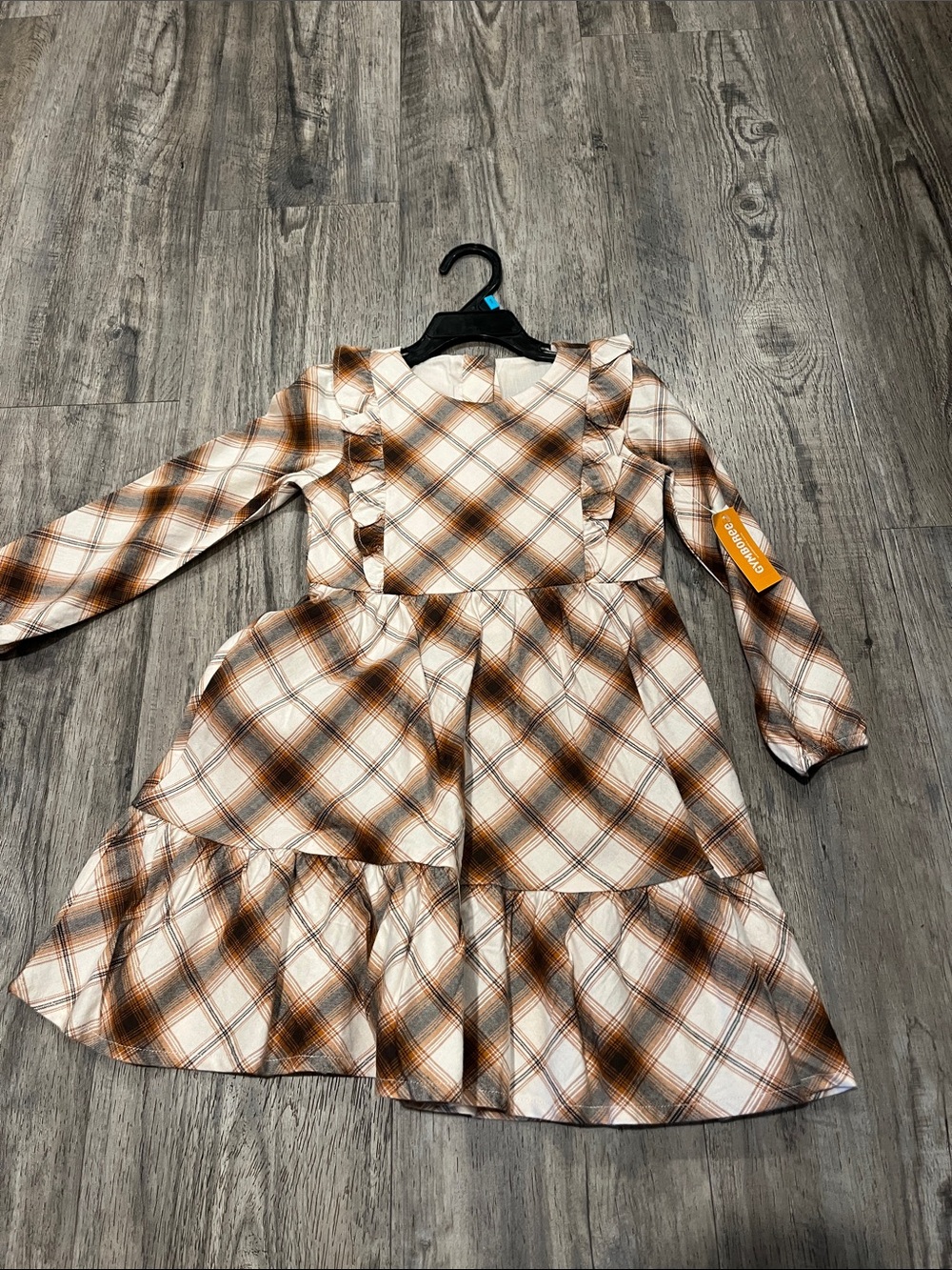 Gymboree Cream and Brown Plaid Ruffle Tiered Dress